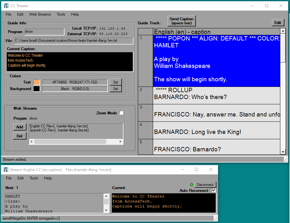 screen shot of main cctheater window