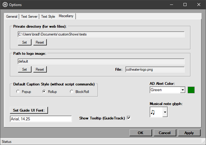 miscellany tab of the options window